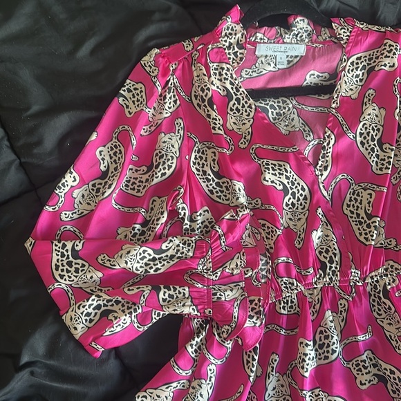 Long Sleeve Satin Cheetah Top - Picture 2 of 5